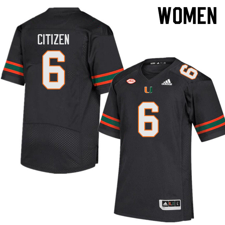 Women #6 TreVonte Citizen Miami Hurricanes College Football Jerseys Sale-Black